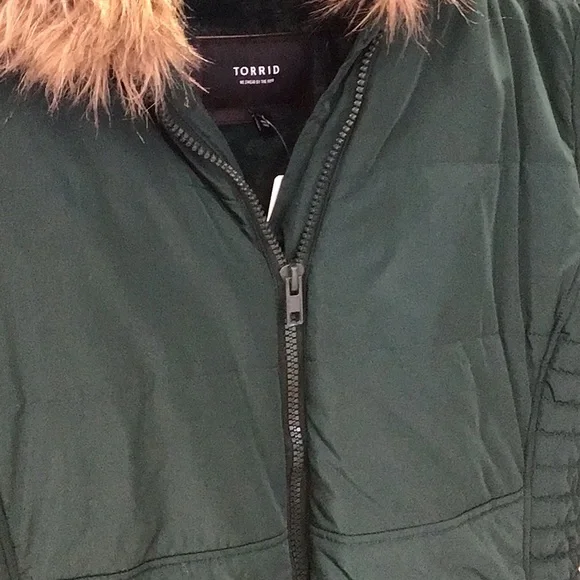 Torrid Green Puffer Jacket with Faux Fur Hood - Picture 3 of 4
